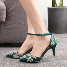 Load image into Gallery viewer, Crystal Queen Shoes Woman Luxury Diamond White High Heels Pumps Wedding Shoes Bridal Elegant Ankle Strap Party Dress Sandals