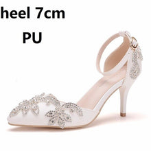 Load image into Gallery viewer, Crystal Queen Shoes Woman Luxury Diamond White High Heels Pumps Wedding Shoes Bridal Elegant Ankle Strap Party Dress Sandals