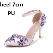 Load image into Gallery viewer, Crystal Queen Shoes Woman Luxury Diamond White High Heels Pumps Wedding Shoes Bridal Elegant Ankle Strap Party Dress Sandals
