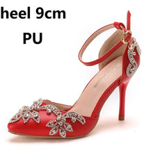 Load image into Gallery viewer, Crystal Queen Shoes Woman Luxury Diamond White High Heels Pumps Wedding Shoes Bridal Elegant Ankle Strap Party Dress Sandals