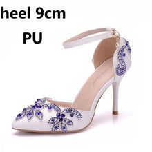 Load image into Gallery viewer, Crystal Queen Shoes Woman Luxury Diamond White High Heels Pumps Wedding Shoes Bridal Elegant Ankle Strap Party Dress Sandals