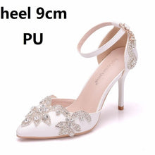 Load image into Gallery viewer, Crystal Queen Shoes Woman Luxury Diamond White High Heels Pumps Wedding Shoes Bridal Elegant Ankle Strap Party Dress Sandals