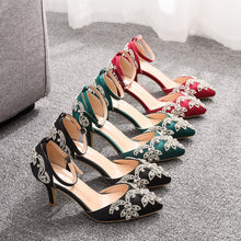 Load image into Gallery viewer, Crystal Queen Shoes Woman Luxury Diamond White High Heels Pumps Wedding Shoes Bridal Elegant Ankle Strap Party Dress Sandals