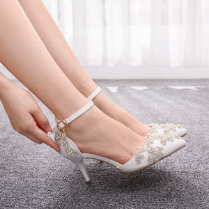 Crystal Queen Shoes Woman Luxury Diamond White High Heels Pumps Wedding Shoes Bridal Elegant Ankle Strap Party Dress Sandals