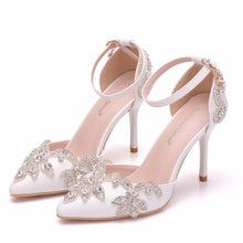 Load image into Gallery viewer, Crystal Queen Shoes Woman Luxury Diamond White High Heels Pumps Wedding Shoes Bridal Elegant Ankle Strap Party Dress Sandals