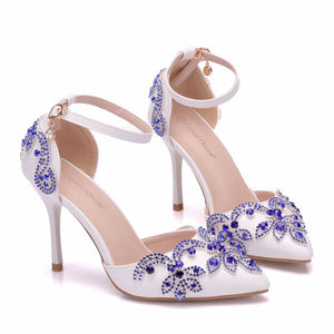 Crystal Queen Shoes Woman Luxury Diamond White High Heels Pumps Wedding Shoes Bridal Elegant Ankle Strap Party Dress Sandals