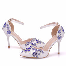 Load image into Gallery viewer, Crystal Queen Shoes Woman Luxury Diamond White High Heels Pumps Wedding Shoes Bridal Elegant Ankle Strap Party Dress Sandals
