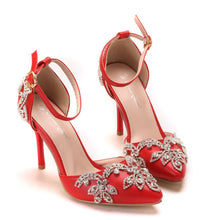 Load image into Gallery viewer, Crystal Queen Shoes Woman Luxury Diamond White High Heels Pumps Wedding Shoes Bridal Elegant Ankle Strap Party Dress Sandals