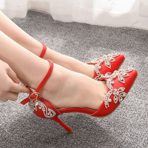 Crystal Queen Shoes Woman Luxury Diamond White High Heels Pumps Wedding Shoes Bridal Elegant Ankle Strap Party Dress Sandals