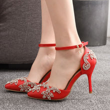 Load image into Gallery viewer, Crystal Queen Shoes Woman Luxury Diamond White High Heels Pumps Wedding Shoes Bridal Elegant Ankle Strap Party Dress Sandals