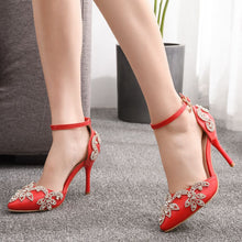 Load image into Gallery viewer, Crystal Queen Shoes Woman Luxury Diamond White High Heels Pumps Wedding Shoes Bridal Elegant Ankle Strap Party Dress Sandals