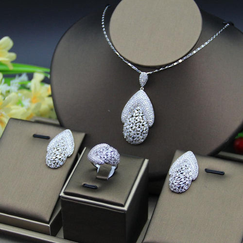 HERHOME 3 PCS Luxury Nigeria CZ Zircon Jewelry Set Women Wedding Dress India Africa Bride  Necklace Earrings Accessory