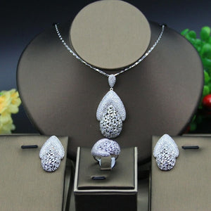 HERHOME 3 PCS Luxury Nigeria CZ Zircon Jewelry Set Women Wedding Dress India Africa Bride  Necklace Earrings Accessory