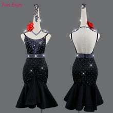 Load image into Gallery viewer, Shiny Rhinestone Women Latin Dress Costumes black Sexy Skirt Salsa Samba Rumba India Ladies Latin Dance Dress+belt