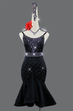 Load image into Gallery viewer, Shiny Rhinestone Women Latin Dress Costumes black Sexy Skirt Salsa Samba Rumba India Ladies Latin Dance Dress+belt