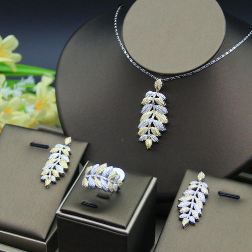 HERHOME 3 PCS Luxury Nigeria CZ Zircon Jewelry Set Women Wedding Dress India Africa Bride  Necklace Earrings Accessory