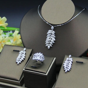 HERHOME 3 PCS Luxury Nigeria CZ Zircon Jewelry Set Women Wedding Dress India Africa Bride  Necklace Earrings Accessory