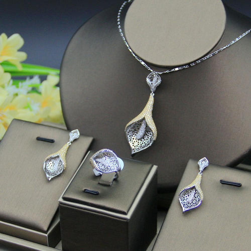 HERHOME 3 PCS Luxury Nigeria CZ Zircon Jewelry Set Women Wedding Dress India Africa Bride  Necklace Earrings Accessory