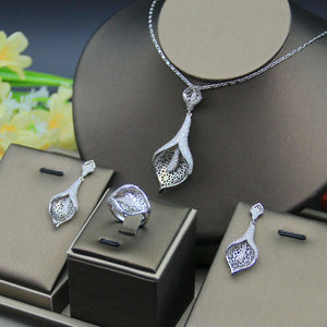 HERHOME 3 PCS Luxury Nigeria CZ Zircon Jewelry Set Women Wedding Dress India Africa Bride  Necklace Earrings Accessory