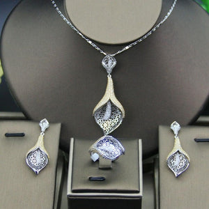 HERHOME 3 PCS Luxury Nigeria CZ Zircon Jewelry Set Women Wedding Dress India Africa Bride  Necklace Earrings Accessory