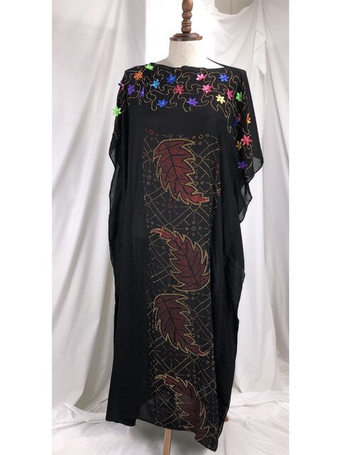 Black African Dresses For Women 2020 Africa Clothing AFrican Design Bazin Chiffon Long Stick Diamond SLeeve Dashiki Dress Lady