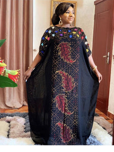 Black African Dresses For Women 2020 Africa Clothing AFrican Design Bazin Chiffon Long Stick Diamond SLeeve Dashiki Dress Lady