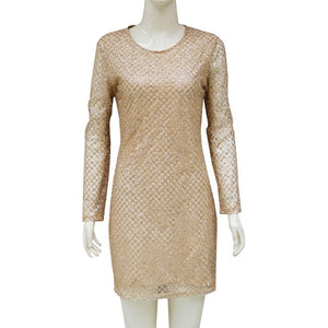 First song Women's Knitted Hot Diamond Sequined Sexy Dress New2019 Summer O-Neck Tight Long Sleeve Elegant Women's Dress XL