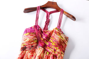 Summer Bohemian Beach Dress Women 2020 Sexy V-neck Spaghetti Strap Printed Silk Long Dress