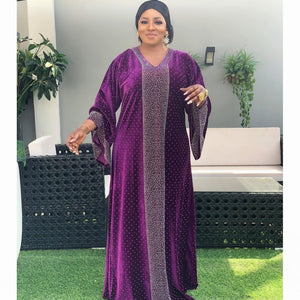 Velvet African Dresses For Women Diamonds Africa Clothing Muslim Long Maxi Dress High Quality Fashion African Dress Lady