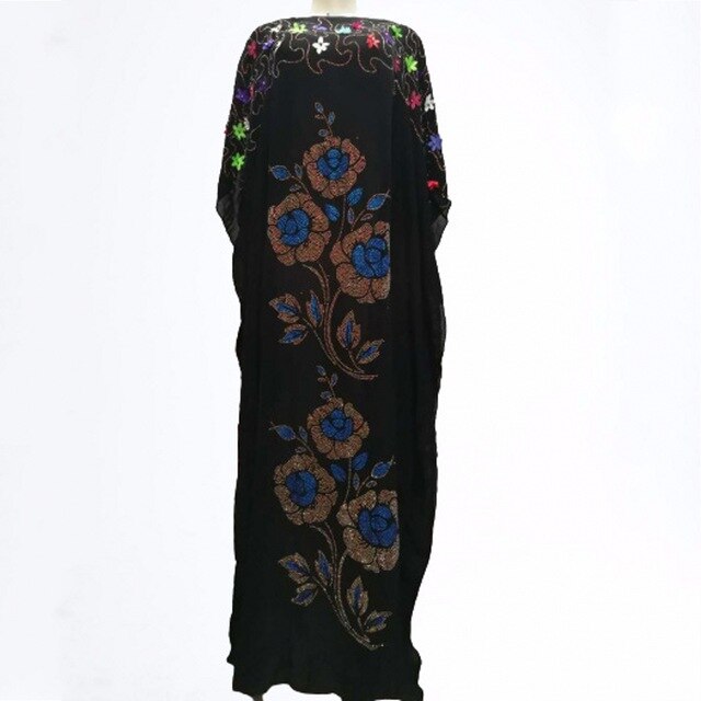 New Dashiki Black African Long Dresses Diamond Bazin Maxi Dress For Women African Traditional Custom Clothes And Headscarf