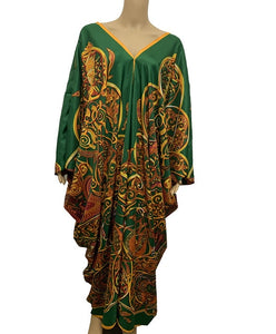 Popular Printed  Bohemian V-neck  silk kaftan maxi dresses européenne vêtements Kuwait Traditional Women dress