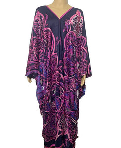 Popular Printed  Bohemian V-neck  silk kaftan maxi dresses européenne vêtements Kuwait Traditional Women dress