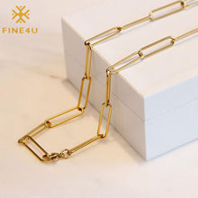 Load image into Gallery viewer, FINE4U N647 Dainty Paperclip Link Chain Necklace for Women Girls Gold Color Choker Necklace Jewelry Gifts