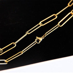 FINE4U N647 Dainty Paperclip Link Chain Necklace for Women Girls Gold Color Choker Necklace Jewelry Gifts