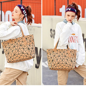 Fashion brand female shoulder bag 2pcs set Women's large-capacity Handbag New geometric diamond wood grain chain tote bag