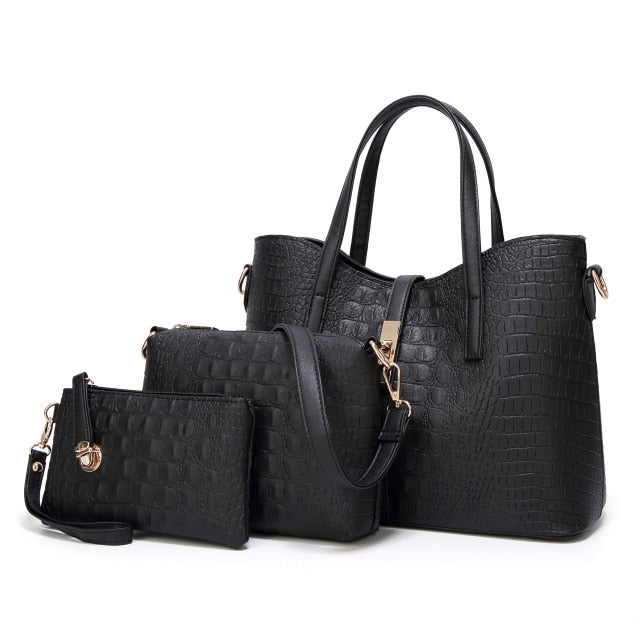 LUCDO Fashion Crocodile Composite Bag 3 PCS Women's Designer Handbags Sets Pu Leather Crossbody Bags For Women 2020 Sac A Main