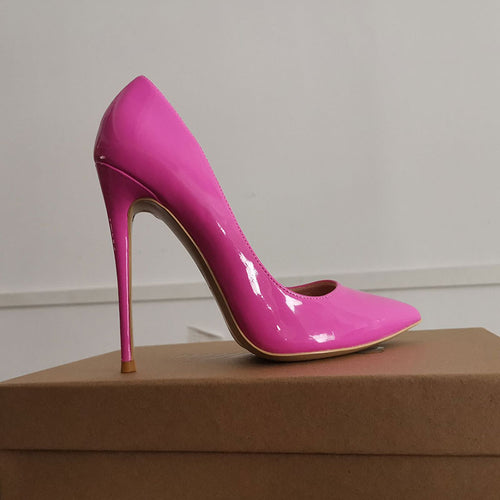 GENSHUO Patent Leather High Heel Shoe Sexy Pointed Toe Thin Heels Woman Pumps 2020 Dress Heels 35-42 Party Shoes Nightclub Pumps