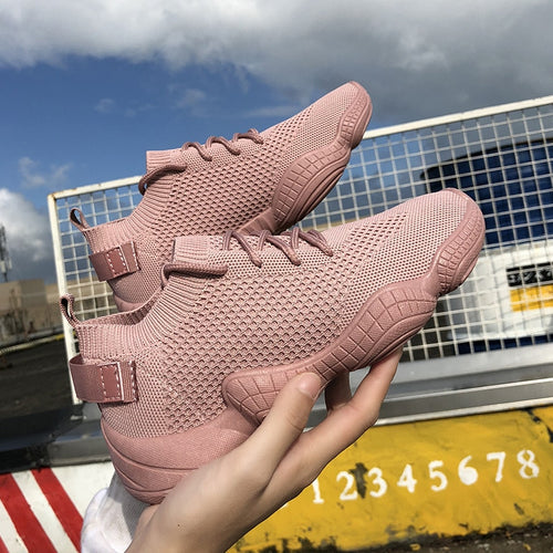 2020 Mesh Sneakers Women Vulcanized Shoes Lace-Up Solid Flat Platform Spring Autumn Outdoor Pink White Wedges Shoes for Women