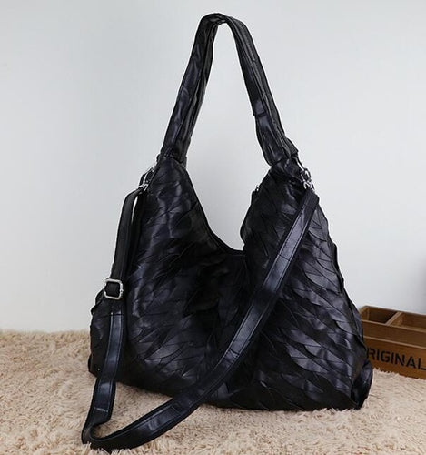 Arliwwi Designer Women's Genuine Sheepskin Leather Large Bags New Black Leaf Patchwork Soft Real Leather Cross Body Handbag GJ02