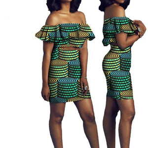 African Short Sleeves Print Tops and Skirt Sets for Women Bazin Riche African Clothing 2 Pieces Skirt Set Customize Wear A722627