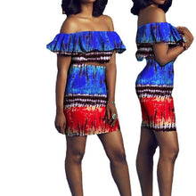 Load image into Gallery viewer, African Short Sleeves Print Tops and Skirt Sets for Women Bazin Riche African Clothing 2 Pieces Skirt Set Customize Wear A722627