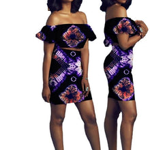 Load image into Gallery viewer, African Short Sleeves Print Tops and Skirt Sets for Women Bazin Riche African Clothing 2 Pieces Skirt Set Customize Wear A722627