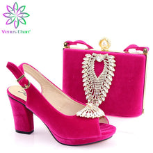 Load image into Gallery viewer, 2021 Shoes and Bag Sets Fuchsia Color African Shoes with Matching Bag High Quality Women Wedding Shoe and Bag To Match for Party