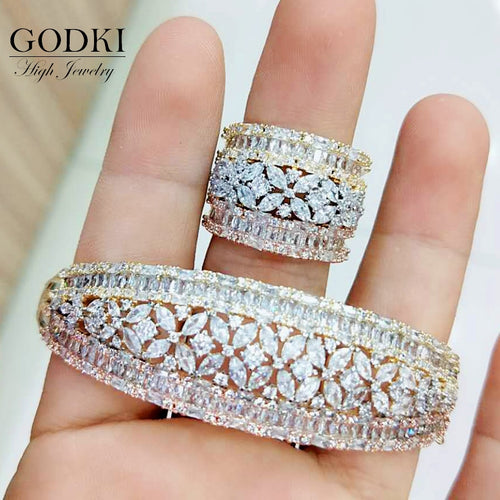 GODKI Big Fashion Luxury Bold African Bangle Ring Set For Women Cubic Zircon Pave Party Wedding Saudi Arabic Dubai Jewelry Sets