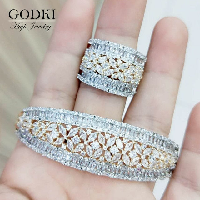 GODKI Big Fashion Luxury Bold African Bangle Ring Set For Women Cubic Zircon Pave Party Wedding Saudi Arabic Dubai Jewelry Sets