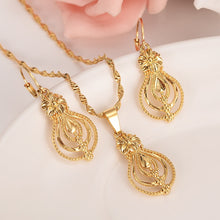 Load image into Gallery viewer, gold  Ethiopian Dubai India  Flower jewelry set Jewelry Pendant Chain Earrings African Bride Wedding Flower Bijoux gifts charm