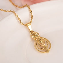 Load image into Gallery viewer, gold  Ethiopian Dubai India  Flower jewelry set Jewelry Pendant Chain Earrings African Bride Wedding Flower Bijoux gifts charm