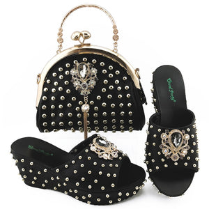 2020 Newest Fashion Party Shoes And Bags To Match Black Color African Shoes and Bag Set Italian Wedding Summer Shoes And Bag