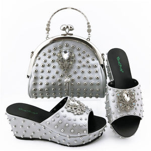 2020 Newest Fashion Party Shoes And Bags To Match Black Color African Shoes and Bag Set Italian Wedding Summer Shoes And Bag