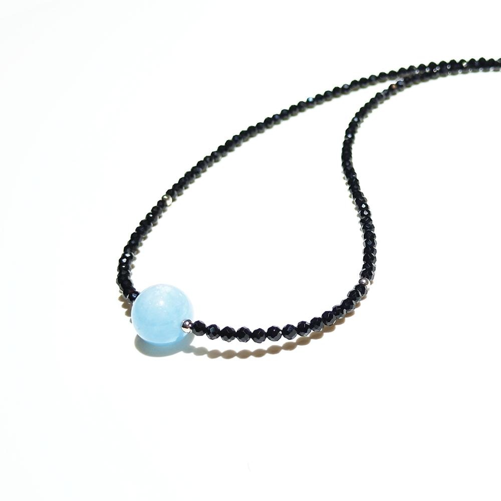 Lily Jewelry Choker Necklace Black Spinel Aquamarine 925 Sterling Silver 15-20'' Drop Shipping